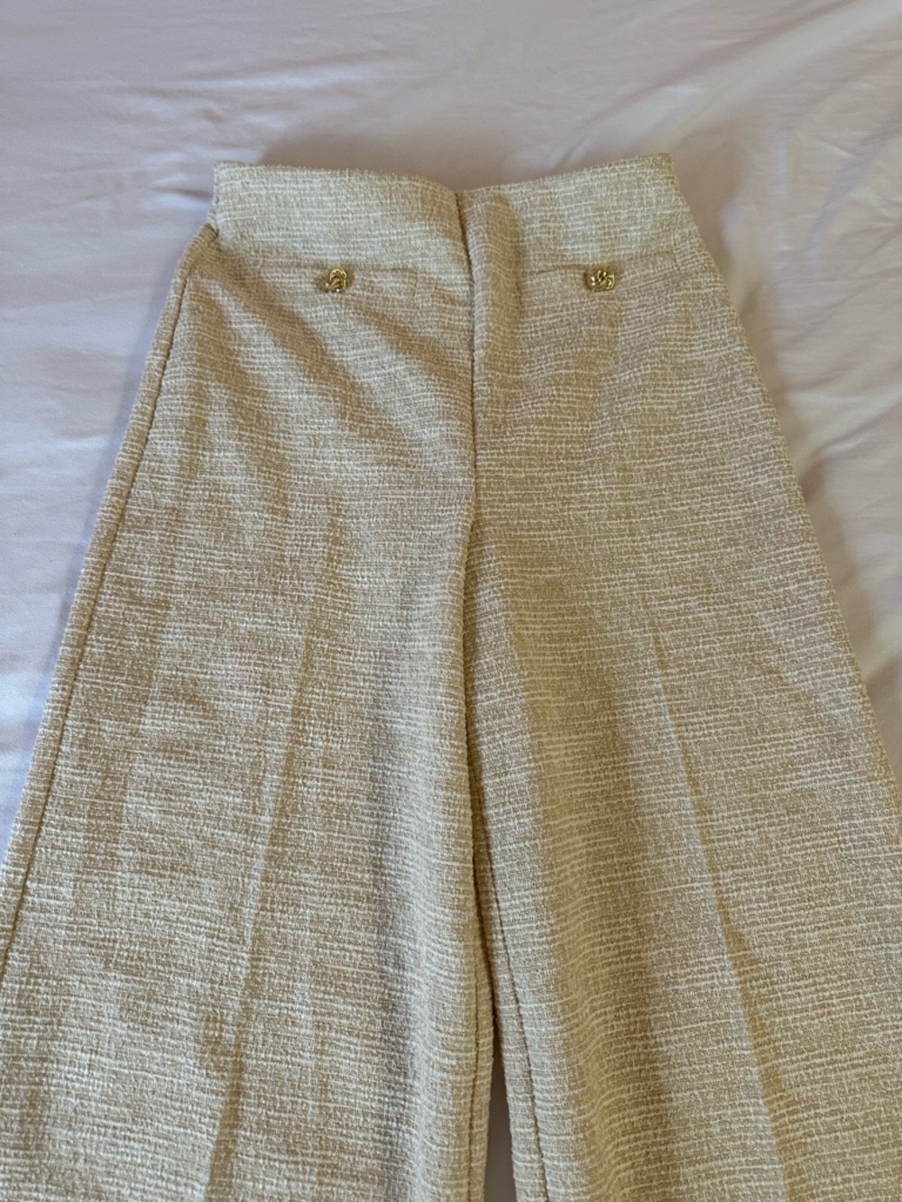 H&M Cream Tweed Wide-Leg Pants - Picture 3 of 5